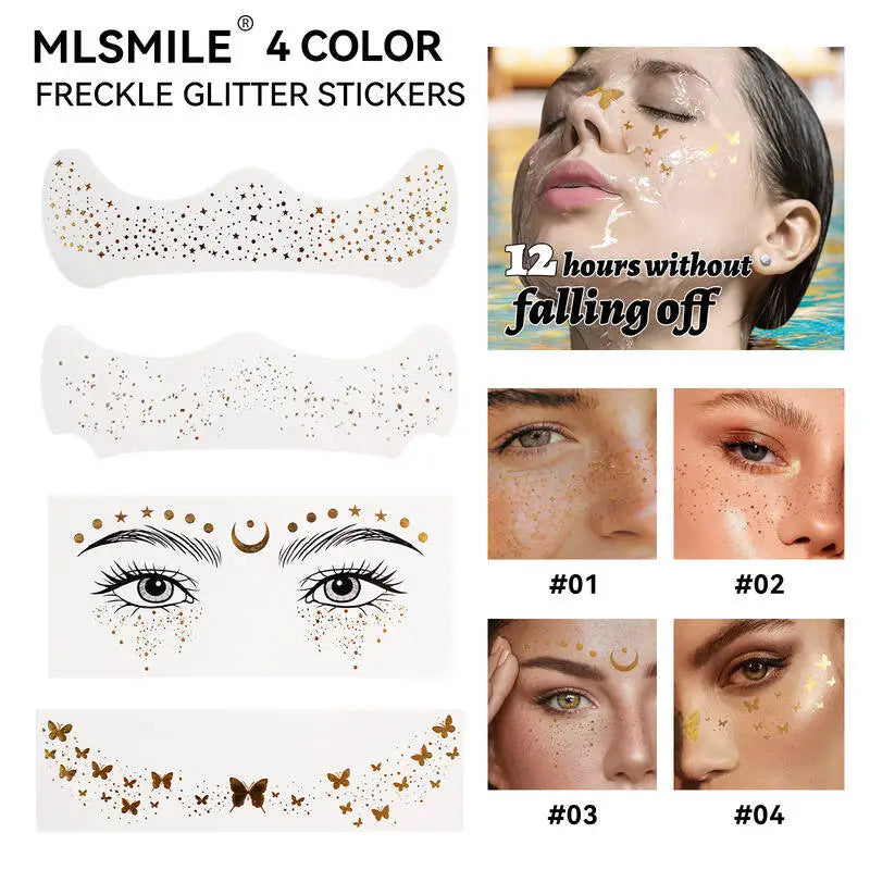 MLSMILE Gold Stamping Tattoo Waterproof Glitter Stars Butterflies Party Stage Performance Freckle Stickers 2025 New